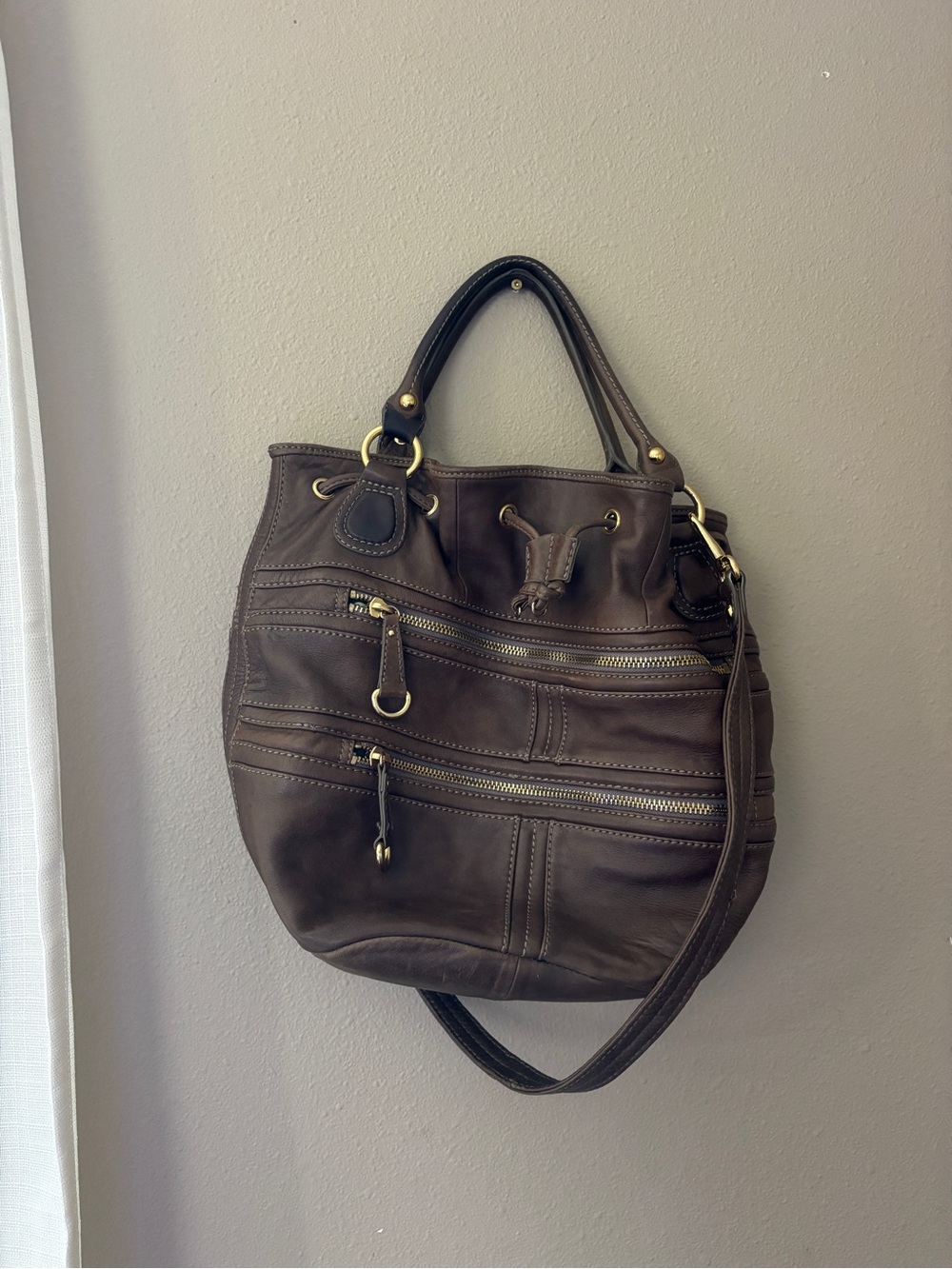 Steve Madden Dark Brown Leather Hobo Bag with Gold Hardware